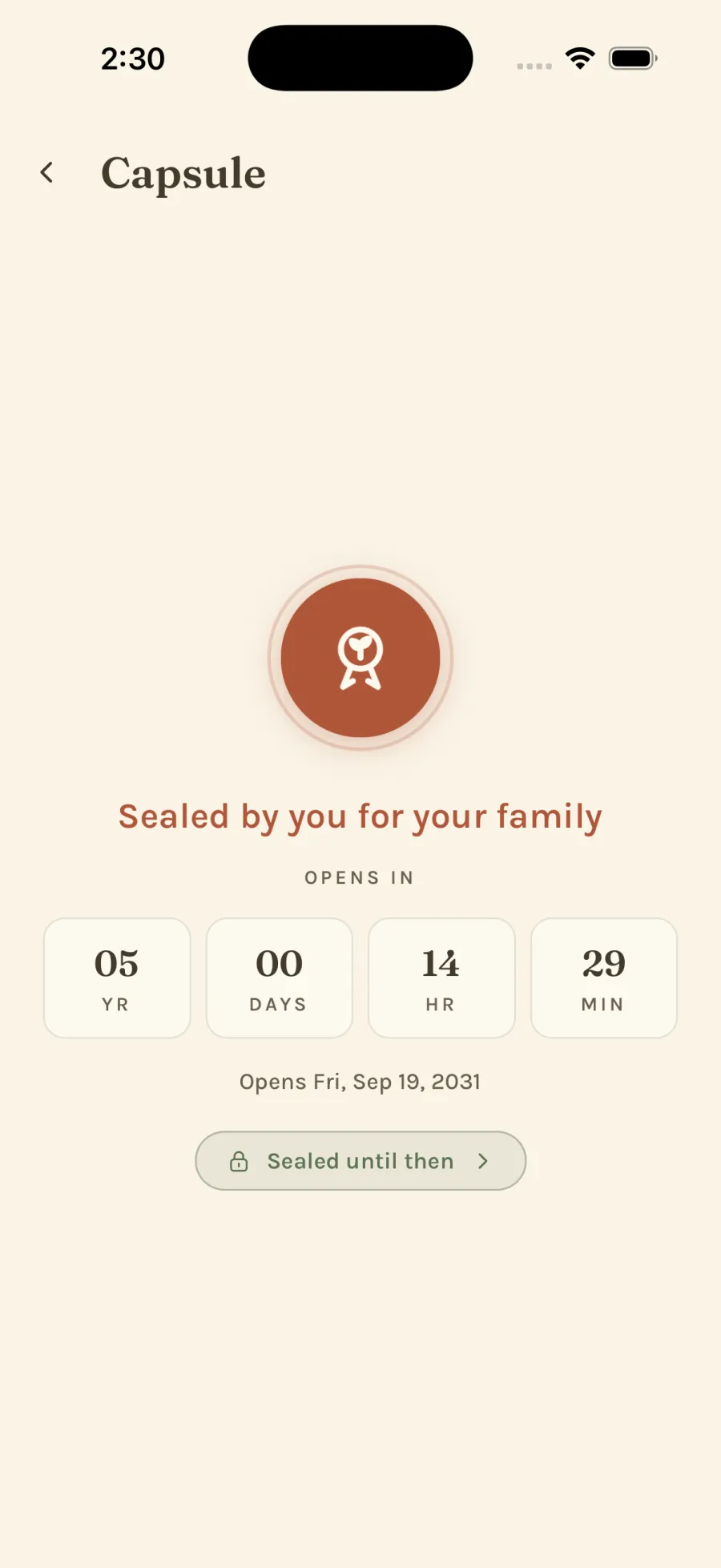 A sealed note counting down to the day it opens.